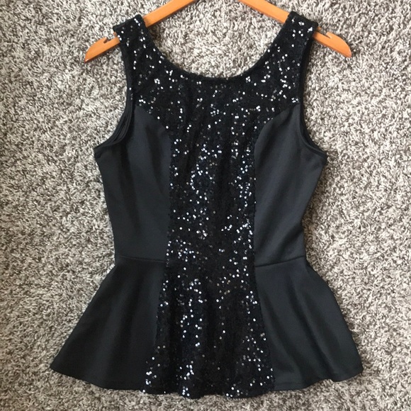 Charlotte Russe Tops - EUC: Black peplum top with sequence